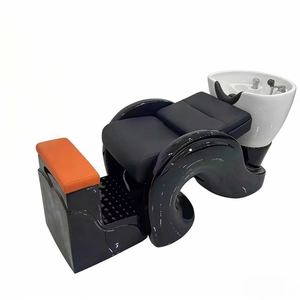 Cama de lavado de cabello de moda para influencers, con masaje y semi-reclinable, para salón de belleza, con lavabo de cerámica de fibra de vidrio. - Product Image 3