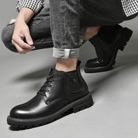 Bottes en cuir pleine fleur pour hommes, style britannique, mi-mollet, décontractées et habillées, respirantes, antidérapantes, à lacets avant, idéales pour l'hiver