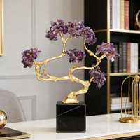 Nouvel Ornement Arbre Porte-Bonheur en Cuivre et Cristal Violet Naturel de Style Chinois avec Motif Floral - Modèle Parfait pour un Cadeau de Pendaison de Crémaillère