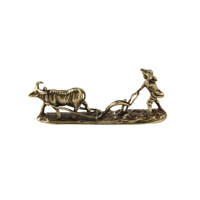 Figurine en laiton antique, paysan labourant avec un bœuf, sculpture de bétail, ornement miniature fait main, décoration de bureau, collection, cadeau