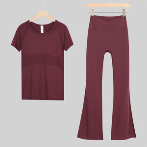 Özel kadın T-shirt spor ezme popo Yoga pantolon tayt kadınlar için Yoga seti yüksek bel atletik spor salonu spor kadınlar Set - Product Image 2