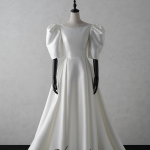 Nouvelle Collection Vintage blanc ivoire Satin robe de mariée pour les femmes manches courtes bouffantes une ligne robes de mariée <span class=keywords><strong>2022</strong></span> - Product Image 1