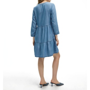 Nouvelle Robe Courte en Jean Décontractée pour Femme, Col en V, Manches Longues, Coupe Ample, avec Boutons et Volants, Bleu Jean - Product Image 2