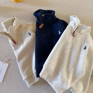 Boys Sweatshirt Solid Color Cotton Half Zip Stand Collar Loose Fit Autumn Casual Sportswear For Kids - Product Image 4