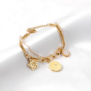 Pulsera de Cadena con Colgante de Doble Capa en Acero Inoxidable con Baño de Oro de 18k, Diseño Simple y Moderno para Damas - Product Image 5