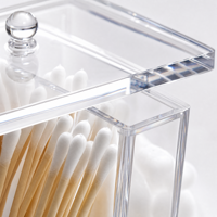 Organisateur de coton-tiges en acrylique personnalisé, boîte de rangement transparente pour salle de bain avec couvercle, étui de rangement pour coiffeuse, étui à couvercle avec logo OEM imprimé
