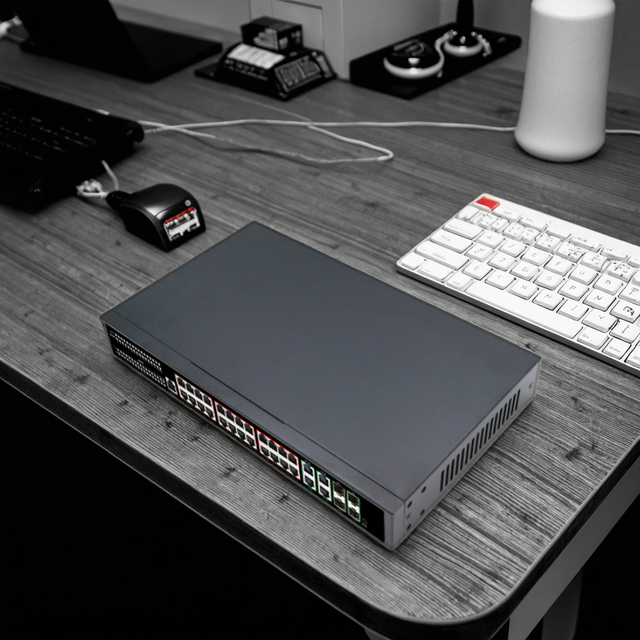 KuWFi G2444GM-P 24-Port POE Gigabit Switch 1000Mbps Layer 2 Ethernet Industrial Managed Switch SFP 250M Distance Outdoor 8k