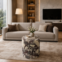 Table basse en marbre Calacatta Viola sur mesure, sculptée, monolithique, en pierre pleine, pour un accent décoratif moderne dans le salon