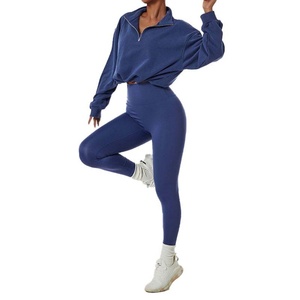 Women Wholesale Autumn Printed Workout Long Sleeve Cotton Stand Collar Loose Gym Wear Sportswear Zipper-<b>Up</b> Hoodies - Product Image 5