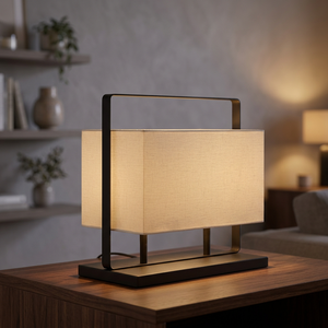 Modern Beige Linen Drum Shade Rectangular Table <b>Lamp</b> Metal Base E27 LED <b>Switch</b> Control Eco-Friendly Decorative Bedroom Lighting - Product Image 3