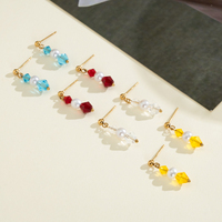 Doppelkegel-Glasohrringe mit Perle für Damen Goldton-Perlen Vierfarbiges Set Funkelnder Eleganter Schicker Feiner Schmuck Geschenk für Tägliches Tragen