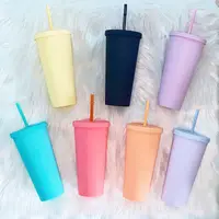 Benutzer definierte wieder verwendbare 16oz doppelwandige farbige Acryl mattschwarz Kunststoff Bulk Cold Drinks Becher Becher mit Deckel und Strohhalm