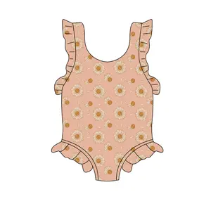 गर्म बिक्री वाली गर्मियों में बेबी गर्ल्स स्विमसूट स्लीवलेस रफ़ल स्विमसूट प्रिंट वाली प्यारी लड़कियों के स्विमसूट