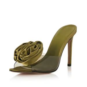 Sandalias de tacón de aguja con punta abierta y flores transparentes de PVC personalizadas Plantilla de Punta abierta Verano Transpirable Descalzo Amigable Primavera Otoño - Product Image 1