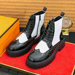 Bottes Chelsea en cuir pour hommes grande taille, à semelle épaisse, style punk haut de gamme, décontractées, tendance, polyvalentes, mi-montantes, pour l'hiver - Product Image 3