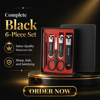 Ensemble de coupe-ongles en acier inoxydable pas cher 6 en 1 noir pour manucure et pédicure, idéal pour la famille, la maison, le bureau, les voyages, un cadeau