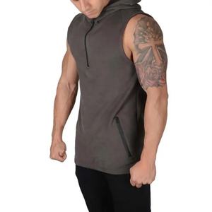 Wholesale Custom <b>Men's</b> Workout <b>Sleeveless</b> Sportswear Singlets Tank Top Muscle Fitness Lightweight Half Zip up <b>Hoodies</b> for <b>Men</b> - Product Image 5