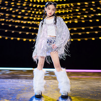 Vêtements de danse Hip Hop pour enfants, chemise à franges scintillante, pantalon à paillettes argentées, vêtements de compétition modernes pour garçons et filles