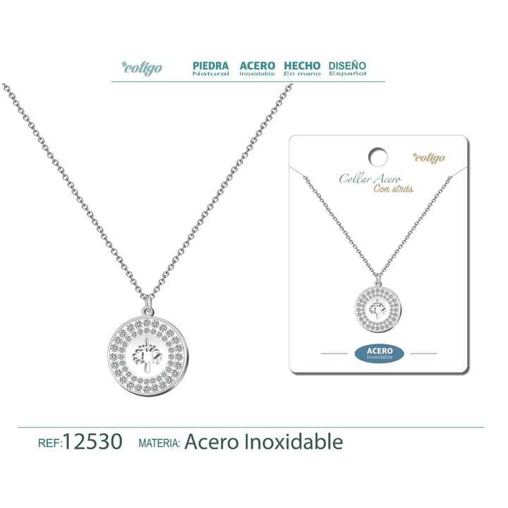 Stainless steel pendant with rhinestones - Elegant stainless steel jewelry with a shiny finish