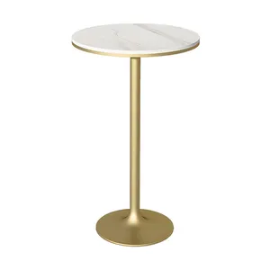 Personalizable Comercial Moderno Pequeño Redondo Mármol Superior Bar Altura Mesa Metal Oro Mesa de Cóctel para Pub Bistro