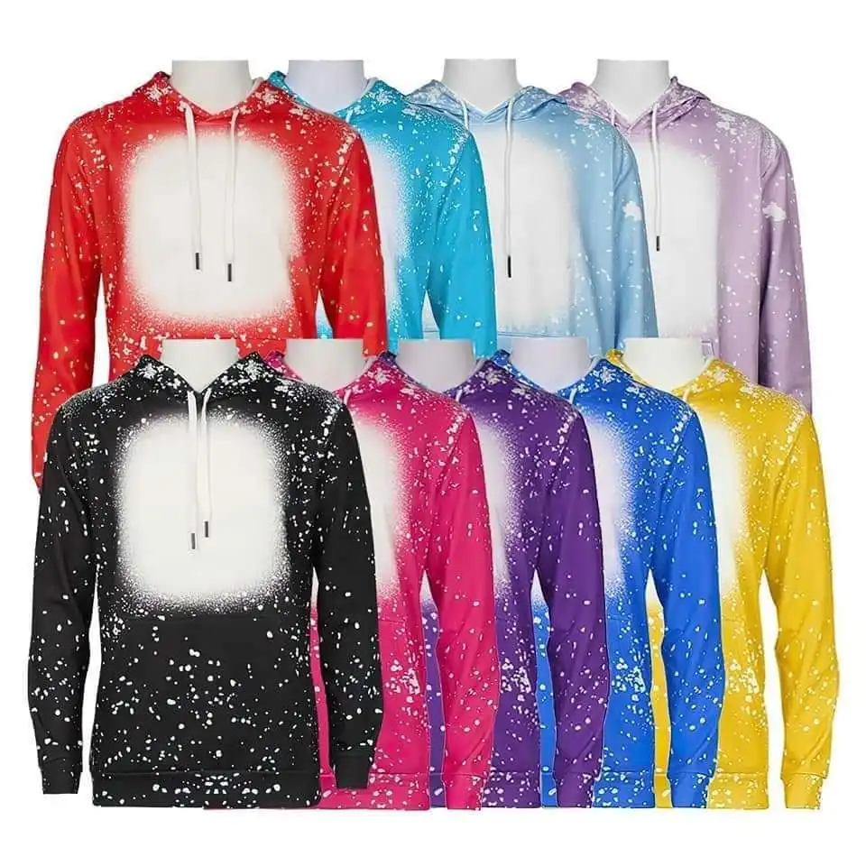 USA Warehouse Wholesale sublimation Hoodies 100% polyester adults kids faux bleached sweatshirt for DIY sublimation printing