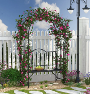 Pergola de jardin <span class=keywords><strong>en</strong></span> <span class=keywords><strong>fer</strong></span> <span class=keywords><strong>forgé</strong></span> noir classique style Monet avec banc, idéale pour les fêtes et mariages - Nouveauté promotionnelle - Product Image 4