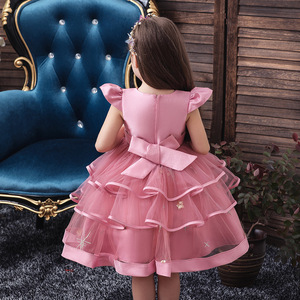 Girls Princess Dress Pink Tulle A-Line O-Neck Big Bow Cake Skirt For Children Performance Flower Girl Dress - Product Image 3