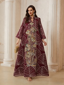 OEM/ODM Túnica Abaya Bordada con Malla, Ropa Islámica Estilo Golfo, Vestimenta Modesta, Moda <span class=keywords><strong>de</strong></span> Oriente Medio, Vestido Maxi <span class=keywords><strong>de</strong></span> Tela Nidha para Eid - Product Image 6