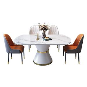 Meubles <span class=keywords><strong>de</strong></span> salle à manger <span class=keywords><strong>Table</strong></span> à manger ronde rétractable en pierre blanche avec socle en métal et <span class=keywords><strong>rallonge</strong></span> <span class=keywords><strong>de</strong></span> feuille auto-stockante - Product Image 5