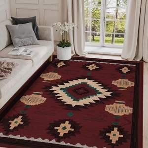 Tapis rectangulaire imprimé géométrique bohème Wan Xinlong, résistant aux taches, pour extérieur, gris, bleu, beige, camel, marron - Product Image 4