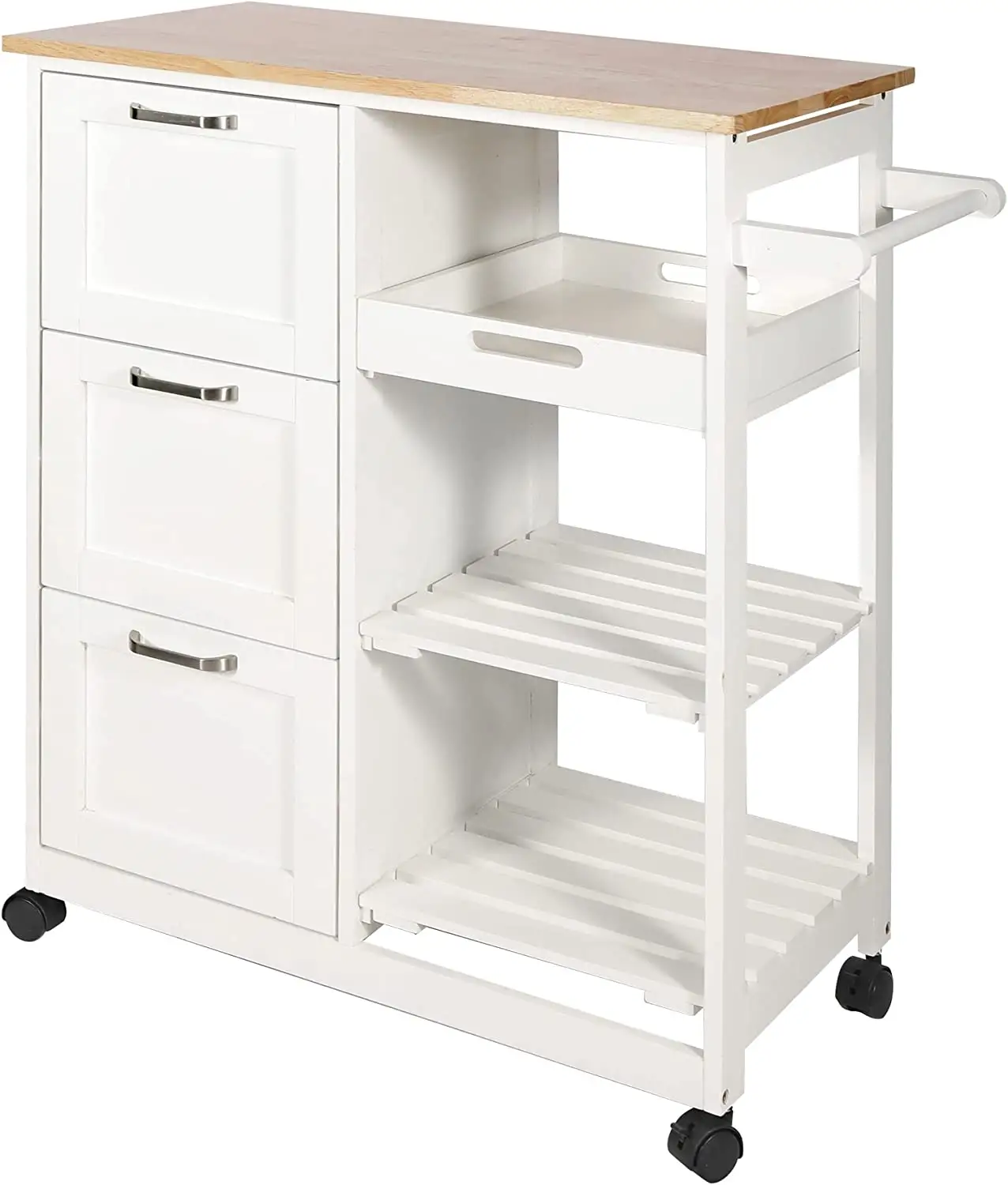 Chariot de cuisine en bois massif blanc avec étagère de rangement et tiroir, chariot de cuisine moderne en bois 14.6X29.7X33.5, vente en gros