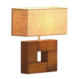 Modern Simple Wooden <b>LED</b> Table Lamp Geometric Bedside Floor <b>Light</b> E26 AC <b>Wire</b> Fabric Lampshade Warm White Bedroom Living Room - Product Image 1