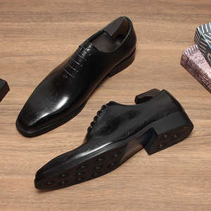 Chaussures de bureau pour hommes en cuir de vachette pleine fleur de couleur bronze, gravées au laser, tendance - Product Image 4