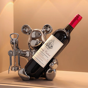Orso di violenza in metallo rosso moderno in acciaio inossidabile portabottiglie in acciaio inox ornamenti decorazione per la casa - Product Image 6