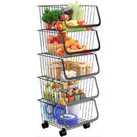 Chariot de cuisine multi-niveaux avec roulettes, étagère empilable en métal pour le stockage de collations, de fruits, de légumes et d'aliments