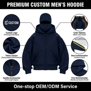 Sweat-shirt à capuche balaclava oversize d'hiver, veste polaire personnalisée zippée, coupe-vent double couche brodée style streetwear - Product Image 3