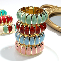 Bracelet Élastique Femme de Haute Qualité, Vintage et Élégant, en Acrylique Plaqué Or, avec Perles Géométriques en Losange Irrégulier