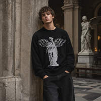 Pull en maille bouclé jacquard pour homme, coupe oversize, style streetwear sombre, motif statue, vintage gothique, OEM ODM