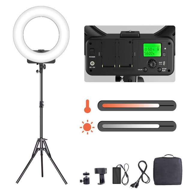 TRIOPO 18 Inch 48W 3300K-5600K 2.4G Wireless Ring Light with LCD Display for Tripod Stand