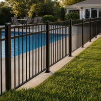 Clôture de piscine en aluminium noir mat, dessus plat, sans entretien, aspect moderne, protégée contre les UV, antirouille, installation facile