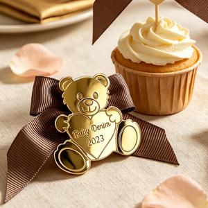 Etiquetas Personalizadas de Acrílico con Acabado Espejo, Diseño de Osito de Peluche, Impermeables y Duraderas para Fiestas, Bautizos de Bebés, Regalos de Agradecimiento - Product Image 1