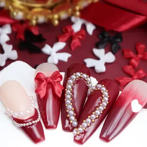 6 Grids 30pcs Valentine's Day 3D Black White Red Color Bowtie Ribbon Nail Decoration
