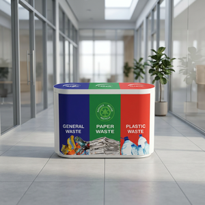 Waste Recycling <b>Bin</b> Three Compartment Plastic Waste Sorting Storage Bucket Indoor With <b>Lids</b> Simple Style - Product Image 2