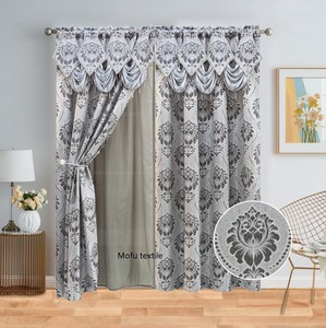 Cortinas opacas de jacquard de alta calidad Mofu para sala de estar, cortinas de lujo listas para usar con cenefa, nuevos diseños de moda. - Product Image 4
