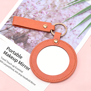PU Leather Round Rotating Mirror Keychain, Cosmetic Mirror for Daily Use,Round Mirror Pendant for Travel & Beauty Touch-Ups
