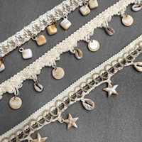 ZSY fait à la main perlé dentelle ruban coquille pendentif avec perle gland frange personnalisé maille tresse vêtements garnitures pour sacs