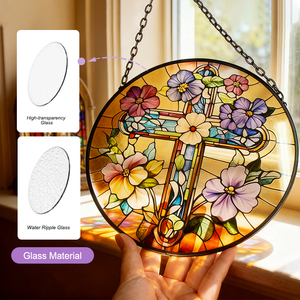 Atrapasueños de Vitral de 7.8'' con Cruz y Flores Silvestres, Decoración Cristiana para Ventanas, Atrapasueños, Arte para Hogar y Jardín, Regalo - Product Image 5