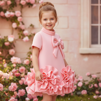 Nouvelle Robe Princesse Décontractée d'Été pour Filles, Couleur Unie, à Volants, Manches Courtes, avec Nœud Papillon Perlé Style Occidental, Vente en Gros Usine