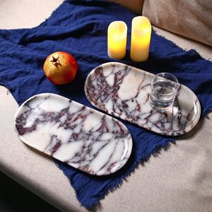 Plateau de rangement décoratif en marbre naturel véritable, design Art Déco, couleur unie pour salle de bain, cuisine, coiffeuse - Product Image 6