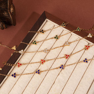 Olivia Trendy mavi kırmızı renkli zirkon bilezik paslanmaz çelik 18k altın kaplama moda erkekler kadınlar için su geçirmez bilezik - Product Image 1